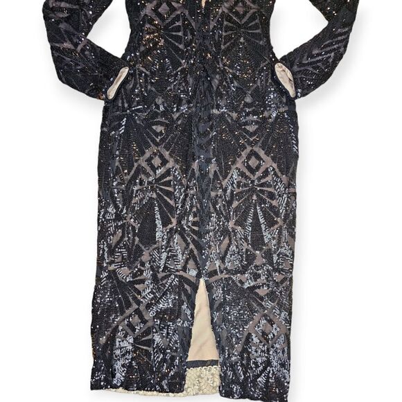 Dress the Population Emery Long Sleeve Black Sequin Cocktail Dress - Picture 8 of 16